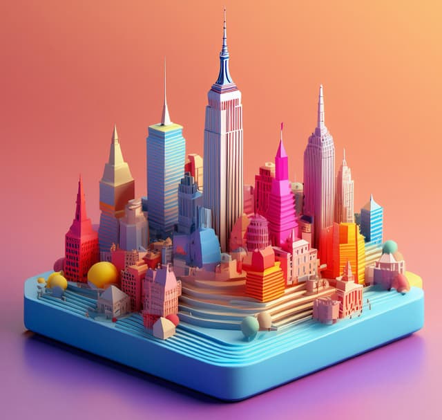 futuristic candy image of a city with skyscrappers